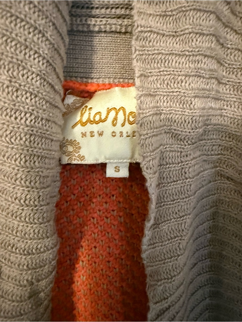 Lilla P Cream Ribbed Open-Front Cardigan with Orange Contrast